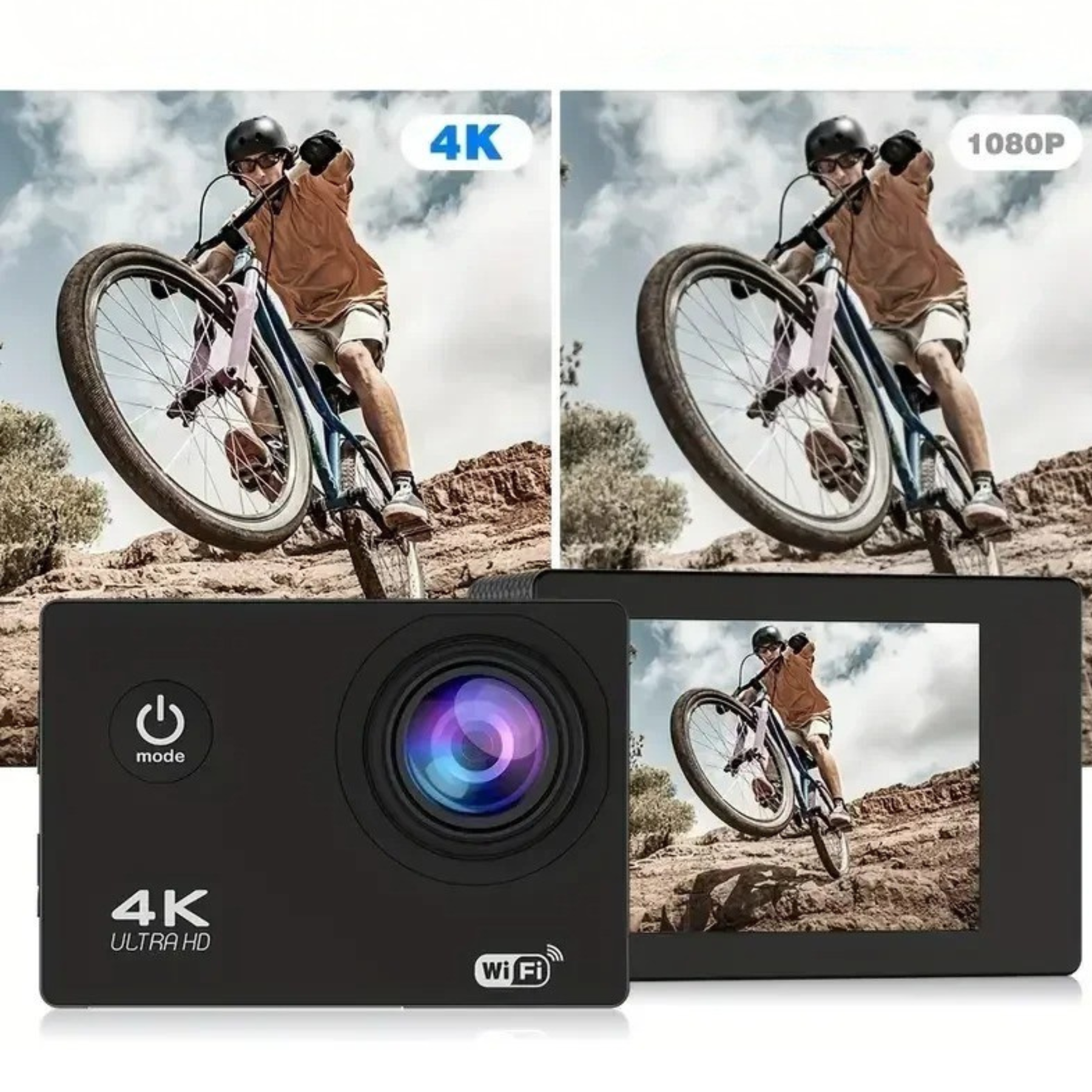 HD 4K/30fps Action Camera Pack + Power Bank