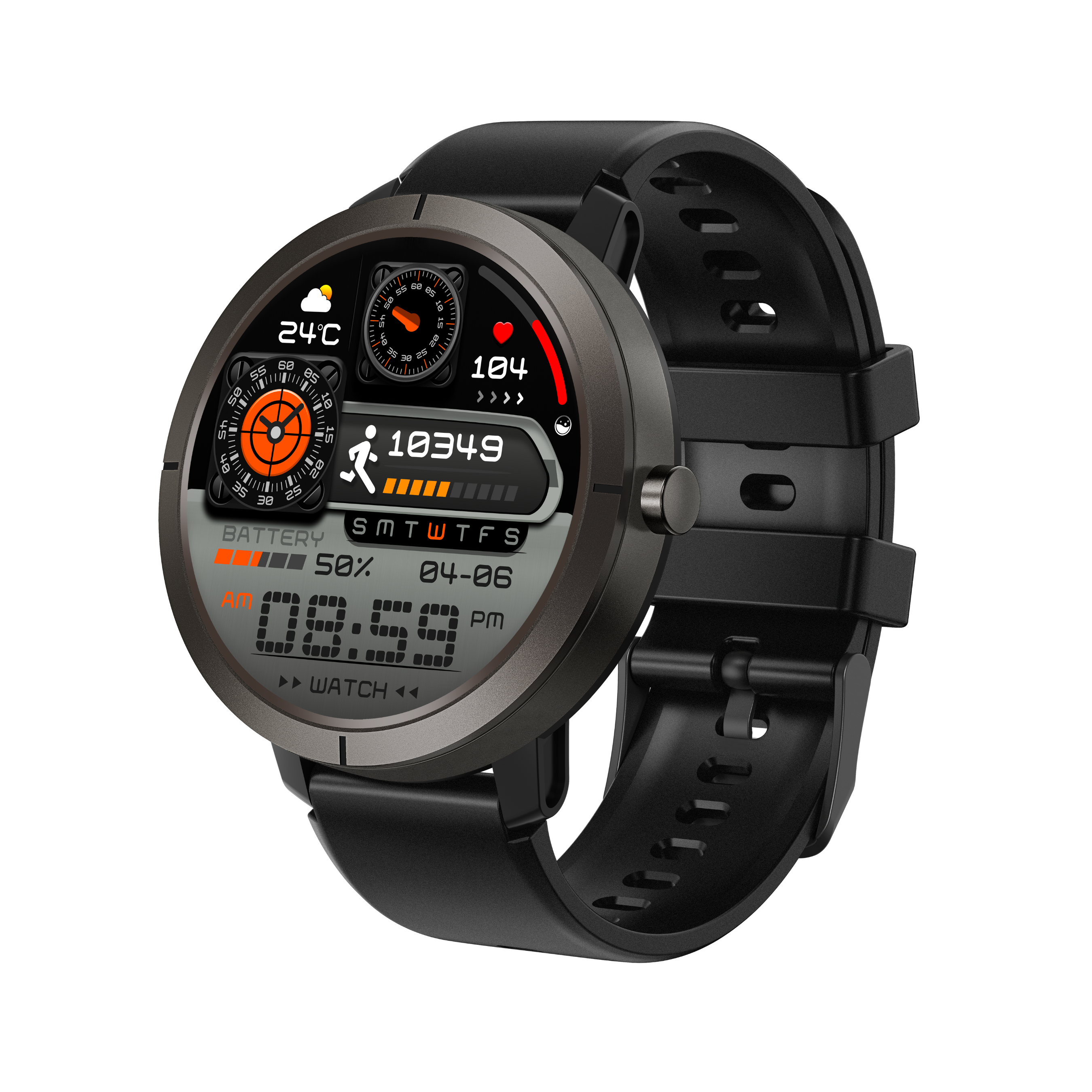 Classic Gaia76 SmartWatch: GPS with 6 Satellites and 170+ Sport Modes - Black