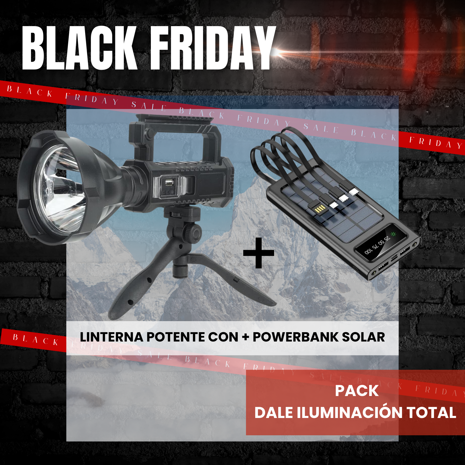 Dale Iluminación Total - Linterna Potente Con Tripode + Powerbank Solar - Black Friday