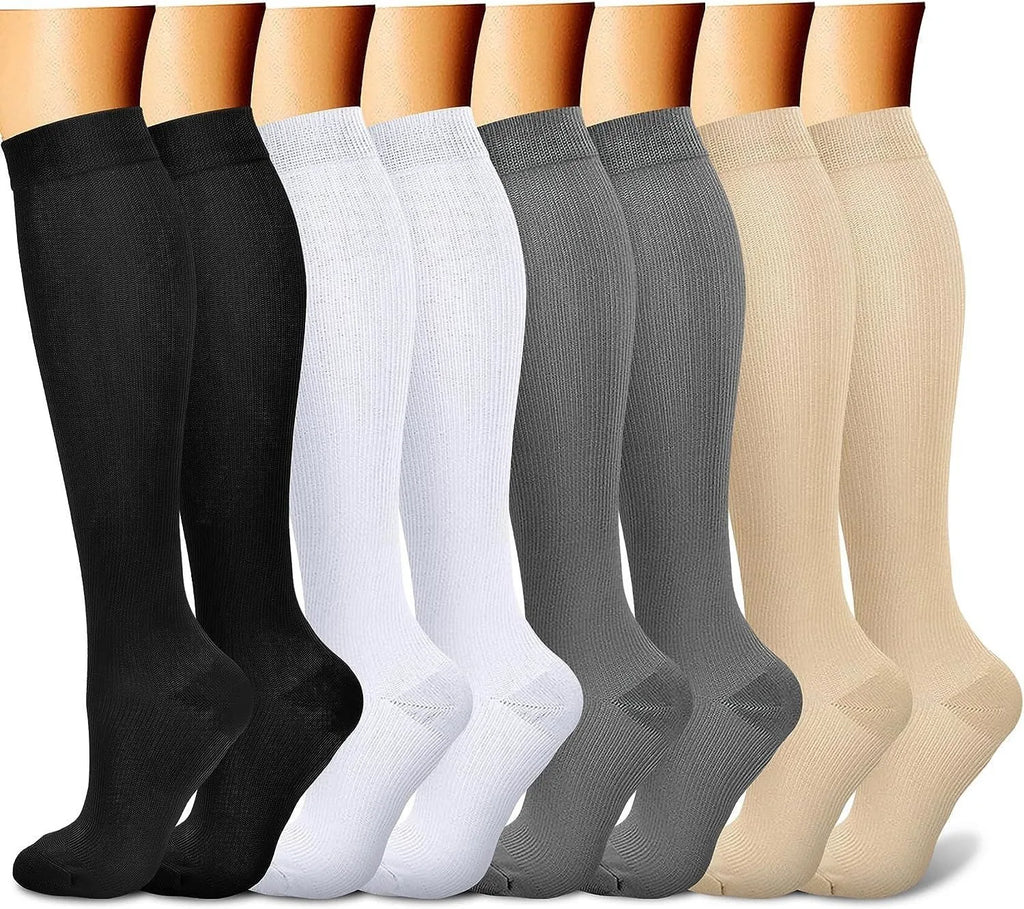 ComfortFlow™ Compression Socks (8 Pairs) | All-Day Support for Nurses, Travel, Running & Recovery