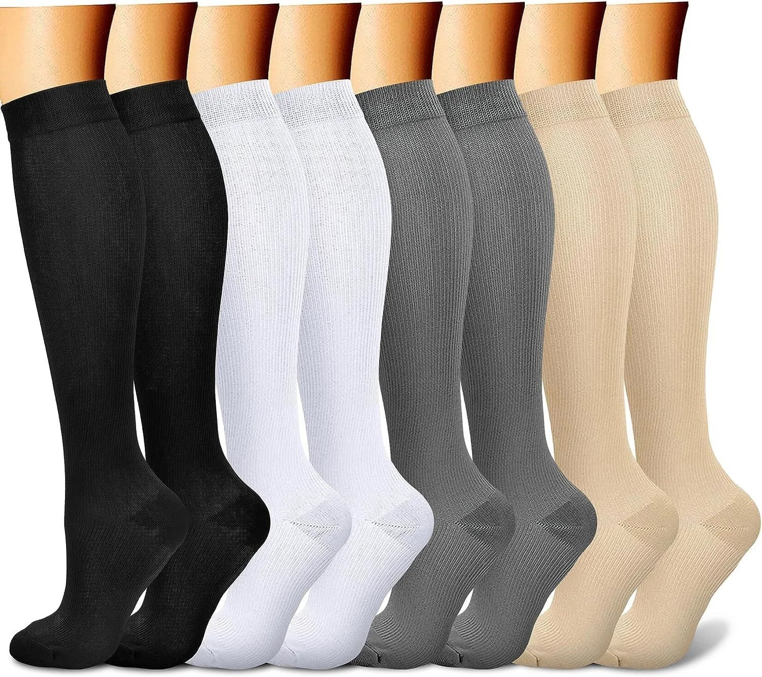 ComfortFlow™ Compression Socks (8 Pairs) | All-Day Support for Nurses, Travel, Running & Recovery