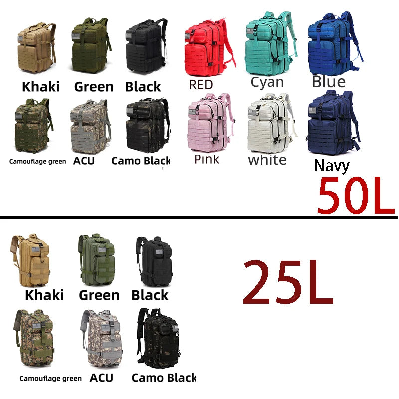 50L Waterproof Tactical Backpack for Hiking & Camping