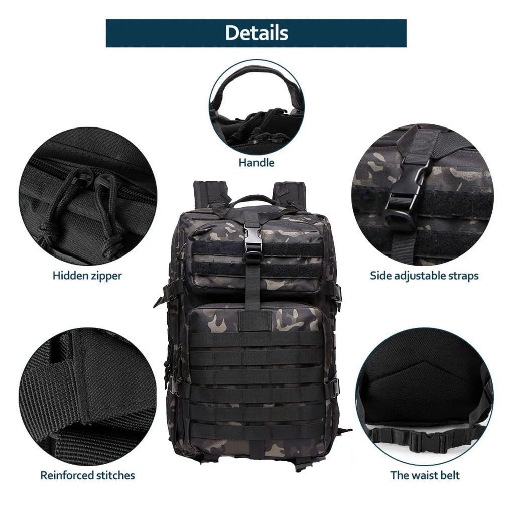50L Waterproof Tactical Backpack for Hiking & Camping
