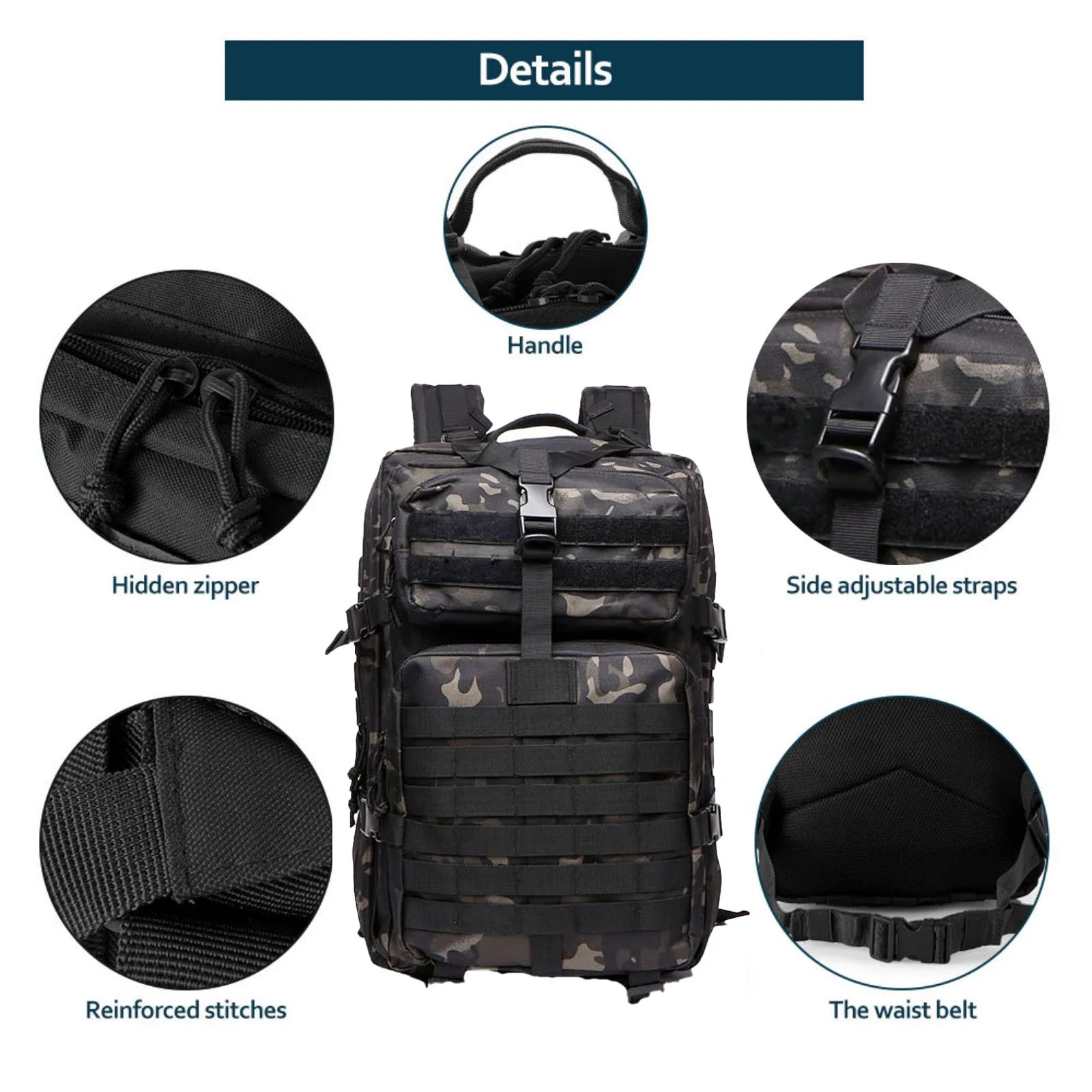 50L Waterproof Tactical Backpack for Hiking & Camping