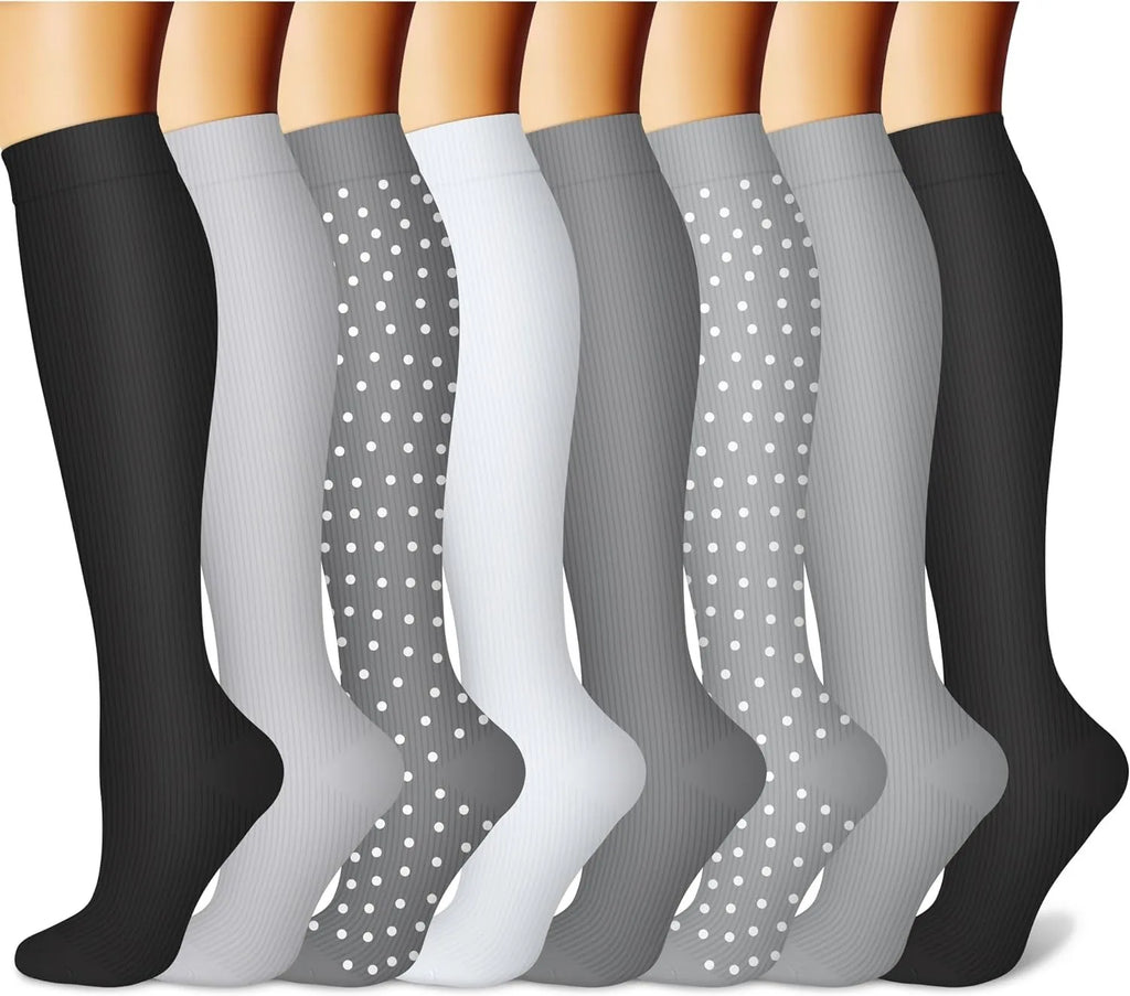 ComfortFlow™ Compression Socks (8 Pairs) | All-Day Support for Nurses, Travel, Running & Recovery