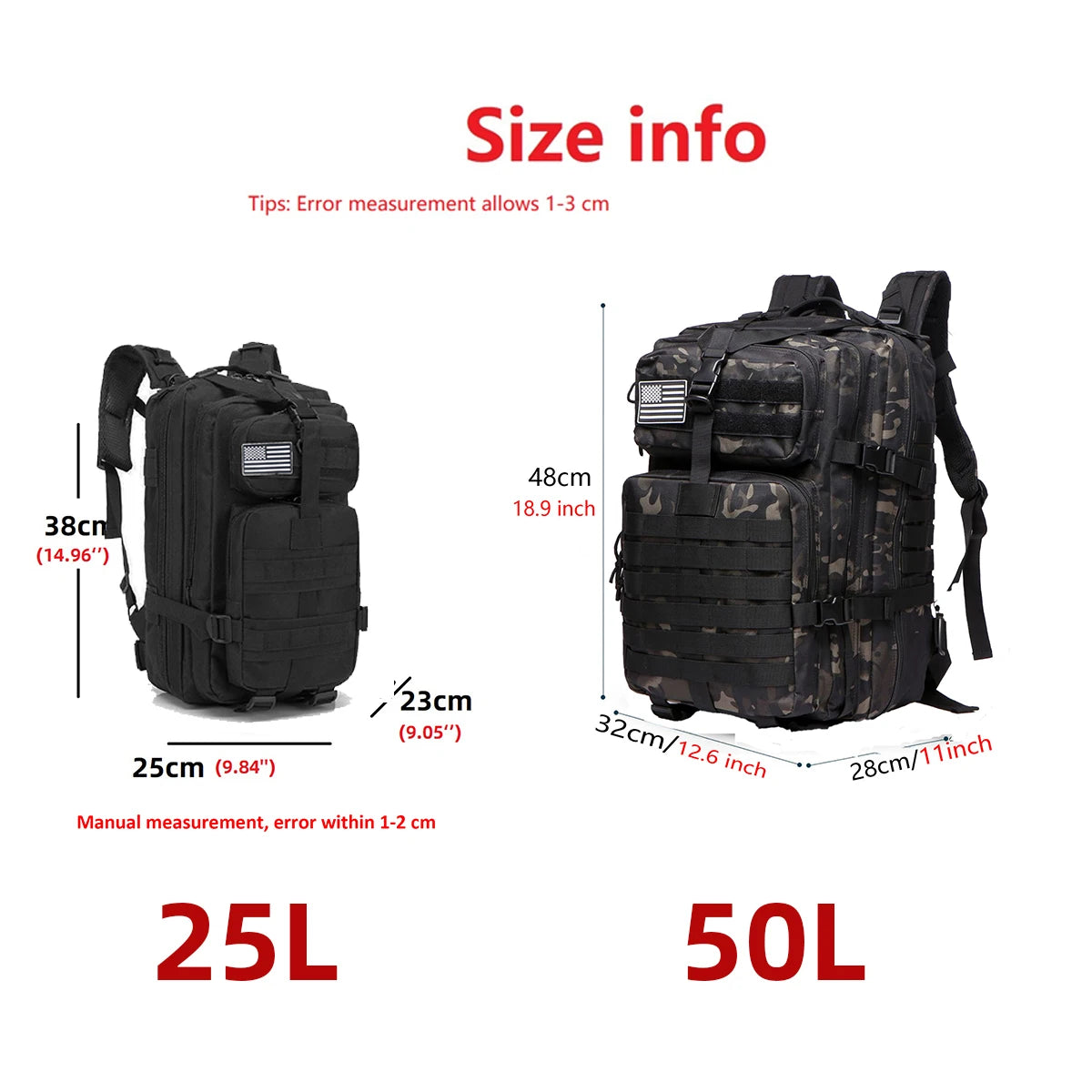 50L Waterproof Tactical Backpack for Hiking & Camping