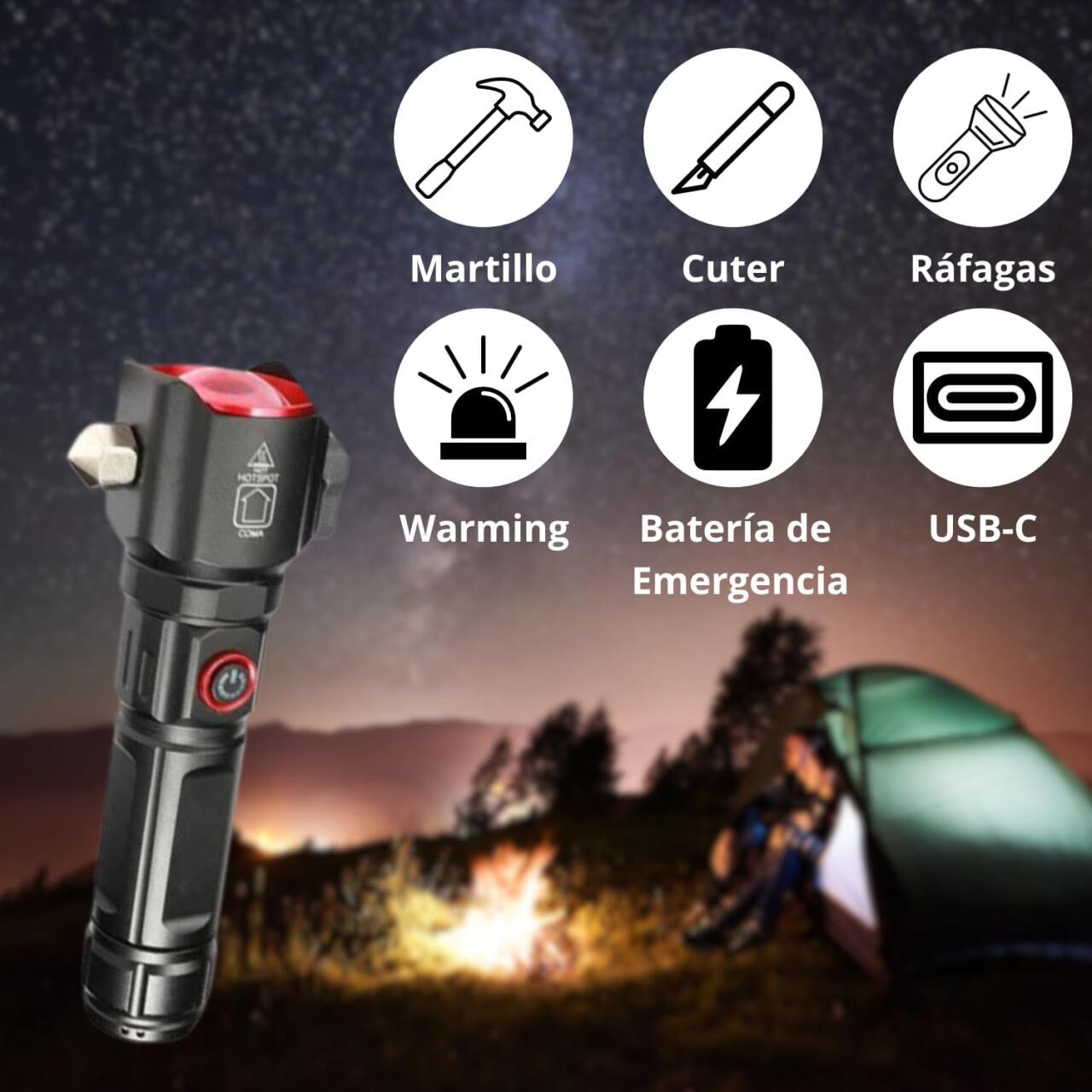 Super Powerful Emergency LED Flashlight with Power Bank & Glass Breaker